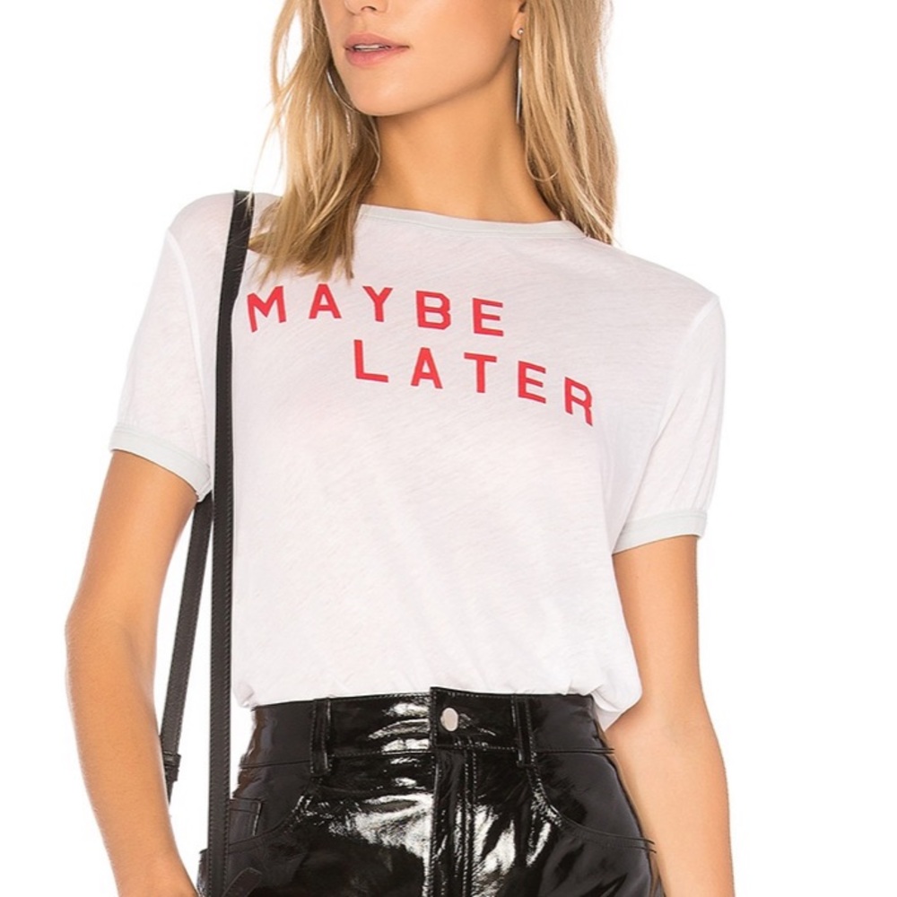 WILDFOX Maybe Later Maybe Never White Ringer Tee XS RARE!